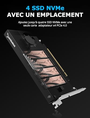 SABRENT Carte d'adaptateur NVMe SSD PCIe |0 x16 avec refroidissement actif pour 4 disques SSD NVMe Ultra-High-Speed [EC-