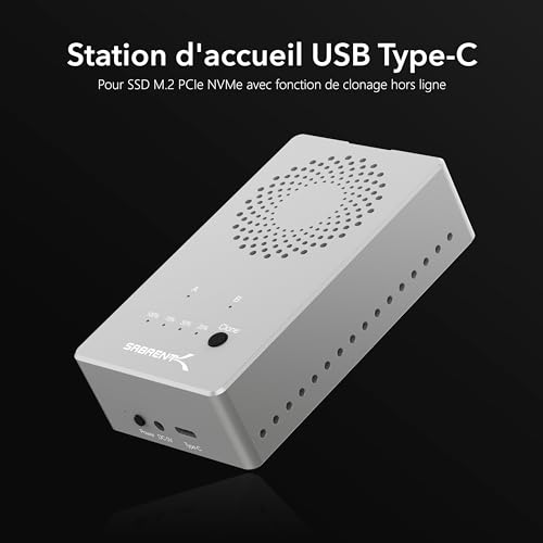 SABRENT Station d'accueil SSD M.2 Double Baie NVMe Cloner (EC-SSD2) - Copieur externe en aluminium avec USB-C |2 PCIe po