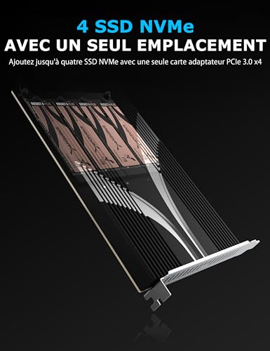 SABRENT 4-Drive NVMe M.2 SSD vers PCIe |0 x4 Adaptateur Carte [PC-P3X4] pour ordinateurs de bureau gamer et créatifs ave