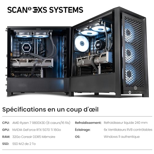 Mélion PC Gamer Ultime | RTX 5070 Ti 16 Go | Ryzen 7 9800X3D 8 Coeurs | 32 Go RAM | SSD M.2 2 To | Éclairage RGB Dynamiq