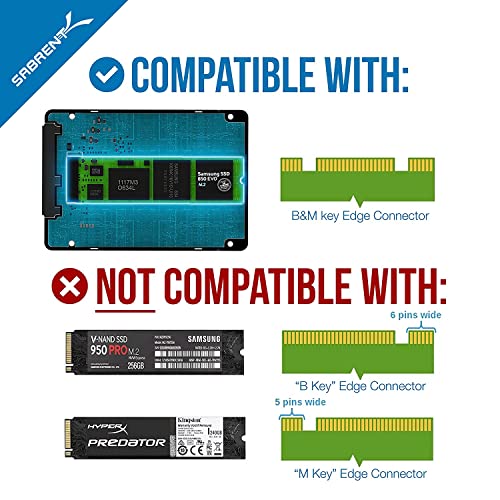 SABRENT Adaptateur M.2 vers SATA III en Aluminium – Convertisseur SSD pour Clé B&M (Non Compatible NVMe) – EC-M2SA