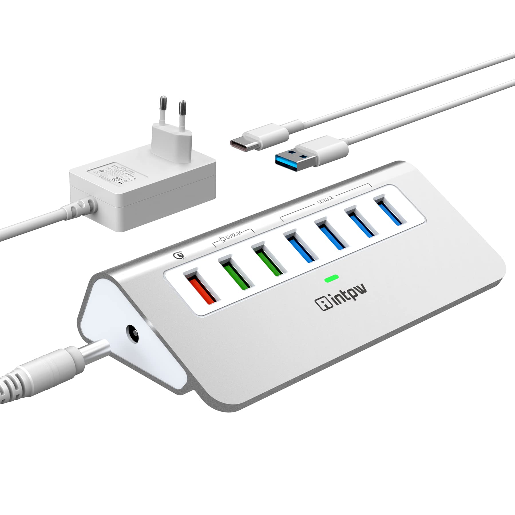 Hub USB |2 alimenté 10 Gbit/s pour ordinateur portable, concentrateur de 7 ports avec charge rapide, adaptateur secteur 